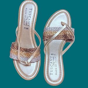 Tuscany by Easy Street Womens Metallic Braided Wedge Sandals Gold Silver 7.5M